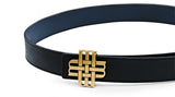 "Midnight Sea" Reversible Meqnes Signature Belt 32 mm - Black & Navy Blue | Golden Buckle