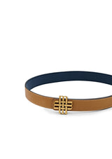 "EARTH & SKY" Reversible Meqnes Signature Belt 25 mm - Camel & Blue | Golden Buckle