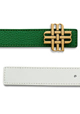 "ATLAS GREEN" Reversible Meqnes Signature Belt 25 mm - Green & White | Golden Buckle