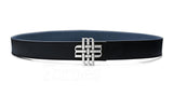 "Midnight Sea" Reversible Meqnes Signature Belt 32 mm - Black & Navy Blue | Silver Buckle