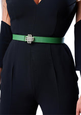 "ATLAS GREEN" Reversible Meqnes Signature Belt 25 mm - Green & White | Silver Buckle