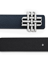 "Midnight Sea" Reversible Meqnes Signature Belt 32 mm - Black & Navy Blue | Silver Buckle