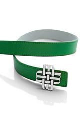 "ATLAS GREEN" Reversible Meqnes Signature Belt 25 mm - Green & White | Silver Buckle