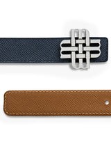 "EARTH & SKY" Reversible Meqnes Signature Belt 25 mm - Camel & Blue | Silver Buckle