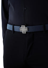 "Midnight Sea" Reversible Meqnes Signature Belt 32 mm - Black & Navy Blue | Silver Buckle