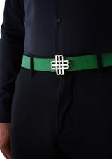 "Atlas Green" Reversible Meqnes Signature Belt 32 mm - Green & White | Golden Buckle