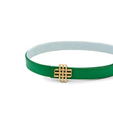 "ATLAS GREEN" Reversible Meqnes Signature Belt 25 mm - Green & White | Golden Buckle