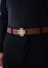 "Sahara Night" Reversible Meqnes Signature Belt 32 mm - Brown & Black | Golden Buckle