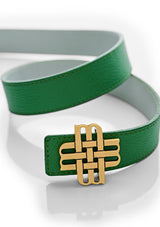 "Atlas Green" Reversible Meqnes Signature Belt 32 mm - Green & White | Golden Buckle