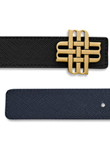 "Midnight Sea" Reversible Meqnes Signature Belt 32 mm - Black & Navy Blue | Golden Buckle