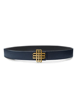 "Midnight Sea" Reversible Meqnes Signature Belt 32 mm - Black & Navy Blue | Golden Buckle