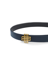 "Midnight Sea" Reversible Meqnes Signature Belt 32 mm - Black & Navy Blue | Golden Buckle