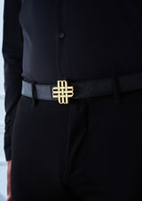 "Midnight Sea" Reversible Meqnes Signature Belt 32 mm - Black & Navy Blue | Golden Buckle