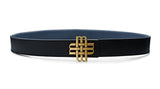 "Midnight Sea" Reversible Meqnes Signature Belt 32 mm - Black & Navy Blue | Golden Buckle