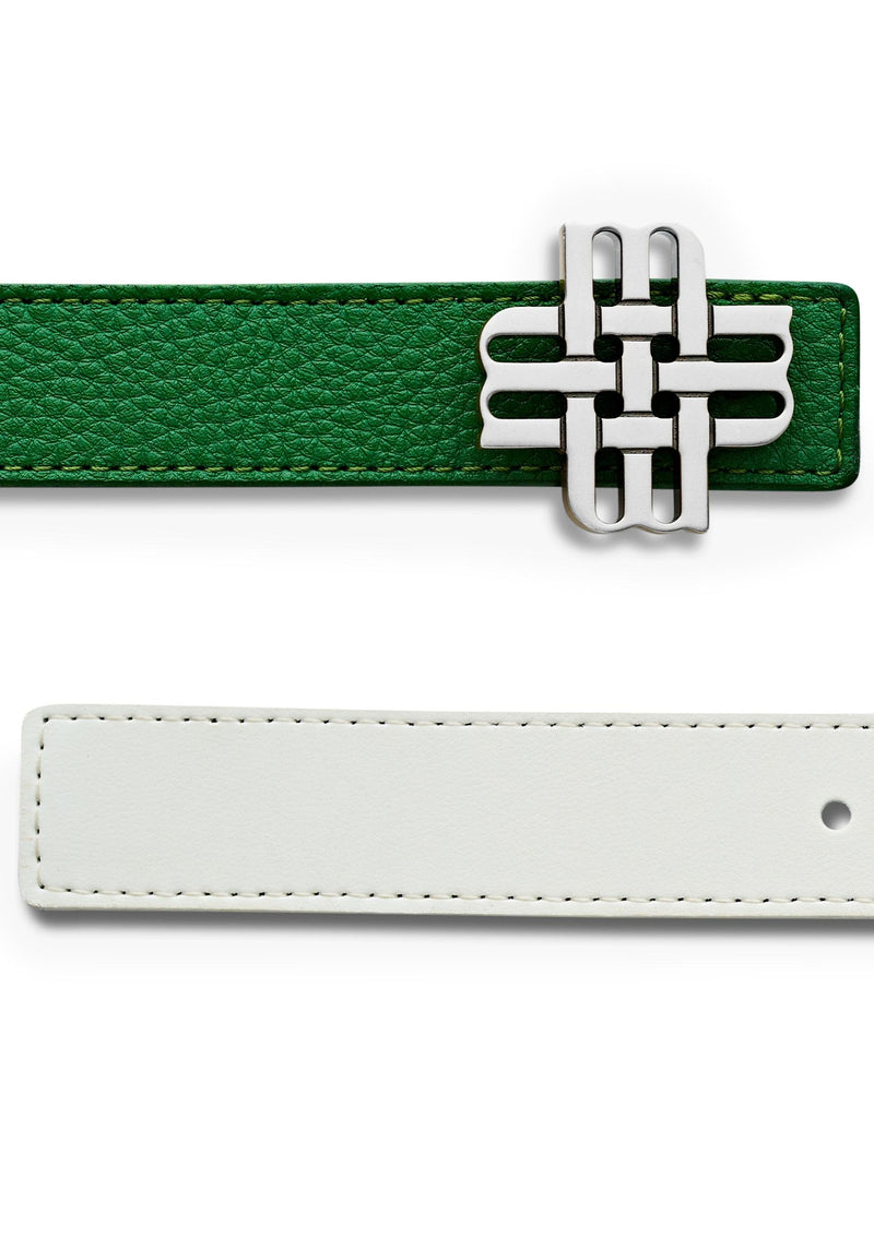 "ATLAS GREEN" Reversible Meqnes Signature Belt 25 mm - Green & White | Silver Buckle