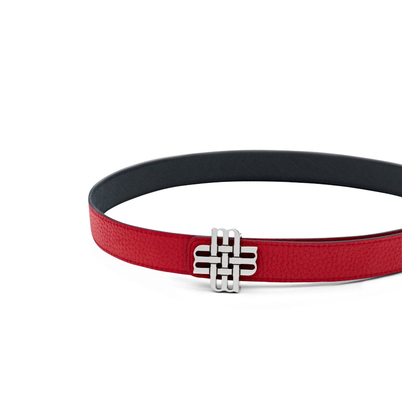 "Moment of Passion" Reversible Meqnes Signature Belt 25 mm - Red & Black | Silver Buckle