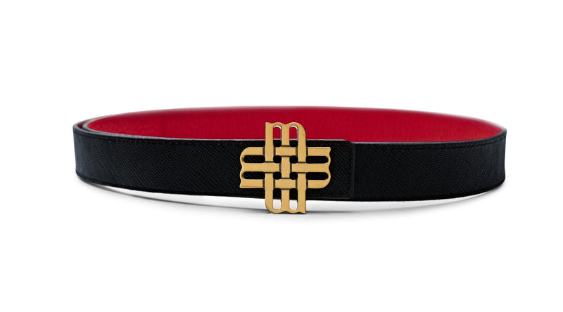 "Moment of Passion" Reversible Meqnes Signature Belt 25 mm - Red & Black | Golden Buckle